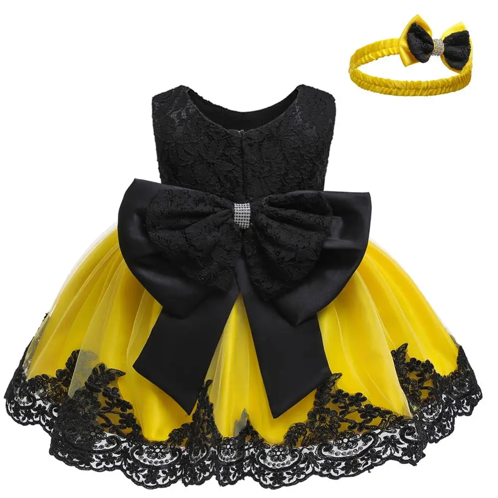Платье для маленьких девочек для малышей, праздничное платье принцессы для свадебного торжества; платья для крещения первого Платье для первого дня рождения для новорожденных, костюм - Цвет: Black