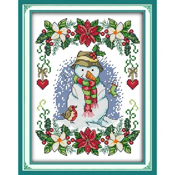 

Everlasting Love New Year Snowman Chinese Cross Stitch Kits Ecological Cotton Printed 11CT DIY Christmas Gift Wedding Decoration