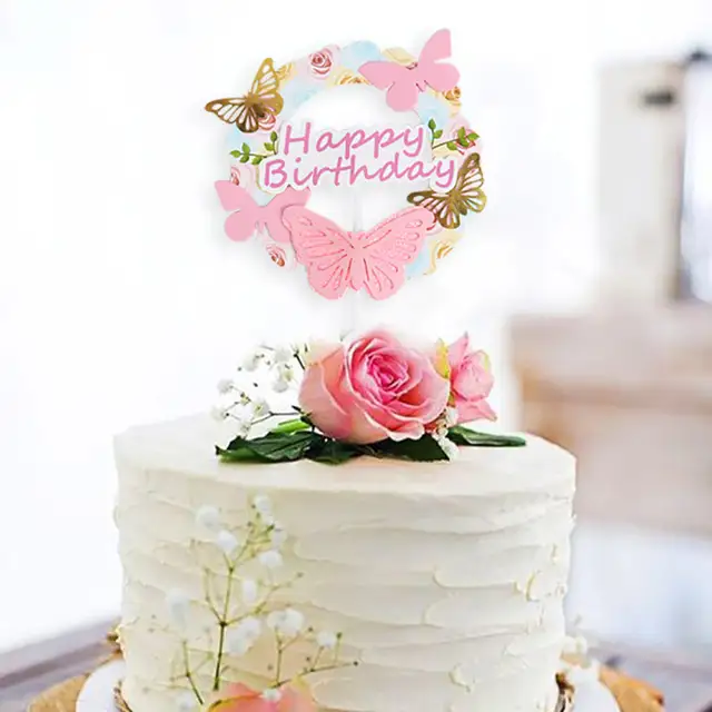 Online Shop 1pcs Butterfly Flowers Happy Birthday Cake Topper