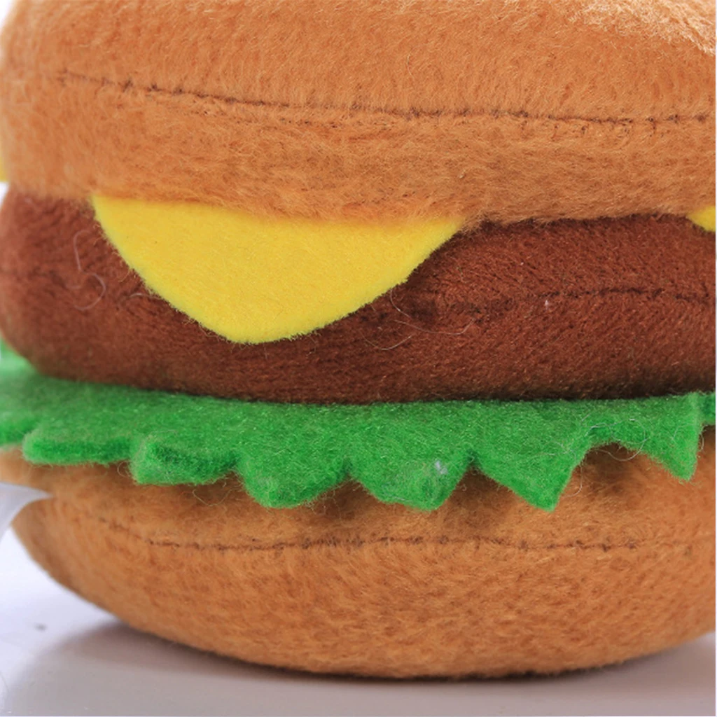 Pet Dog Hamburger Chew Toys Squeaky Plush Dog Toy Dog Teething Clean Toys