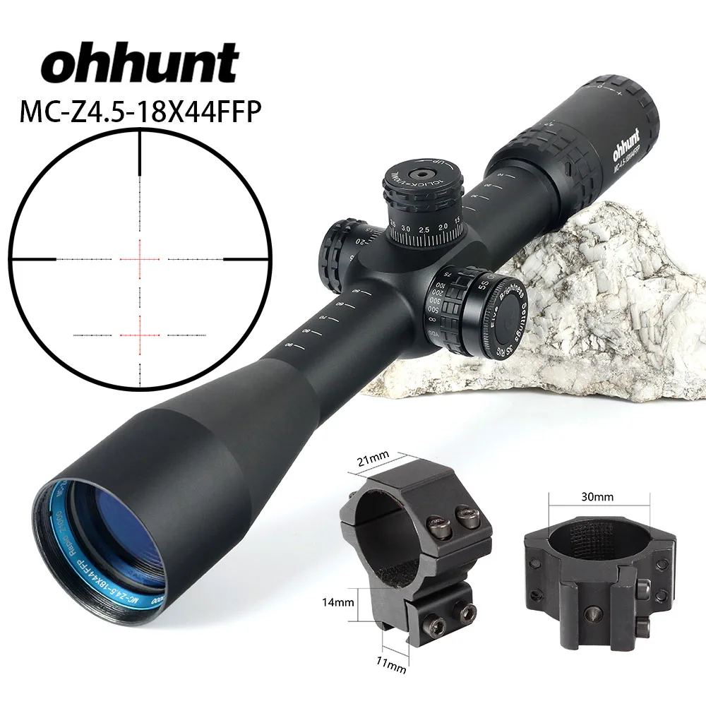 Охотничий ohhunt MC-Z 4,5-18X44 FFP первый фокальный оптический прицел боковой Parallax Z1000 стекло гравированное сетка замок Сброс прицел - Цвет: with Dovetail Rings