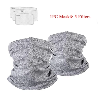 

1 Cycling Mask+5 Filters Summer Fishing Scarf Face Cover with PM2.5 Filter Multifunctional Cycling Face Mask Neck Warmer