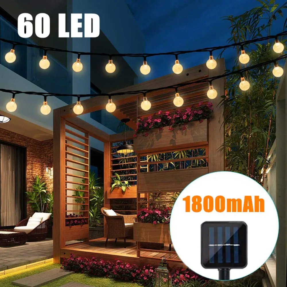 

Solar String Lights LED Bubble Beads String Lights Outdoor Christmas Decoration LED Flashing 60 Lights Bubble Beads Warm White