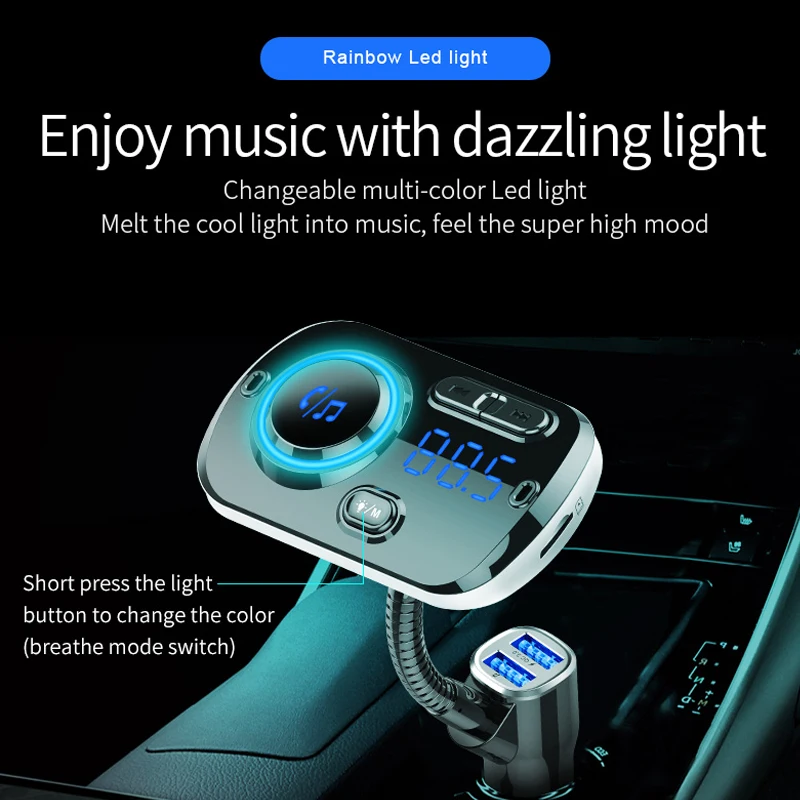 Автомобильное зарядное устройство Quick Charge 3,0 для телефона, fm-передатчик, Bluetooth 5,0, автомобильный комплект, автомобильное зарядное устройство для телефона для Xiaomi, samsung, iPhone, зарядка