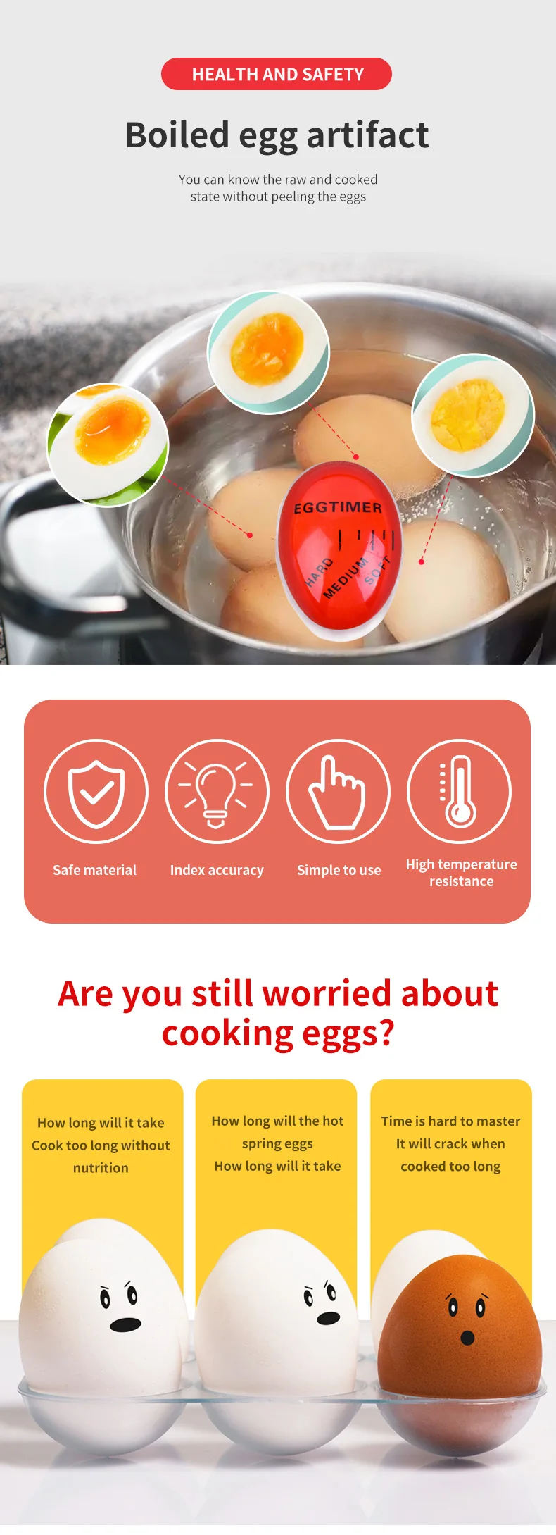 top Kitchen Tools & Gadgets  Egg Timer Perfect Color Changing Timer Yummy Soft Hard Boiled Eggs Cooking Kitchen Eco-Friendly Resin Egg  Red timer tools utensil pot