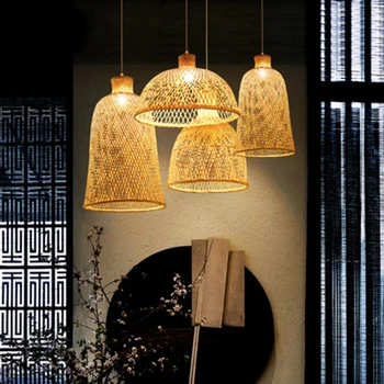 

New Chinese Style Bamboo Weaving Lantern Pendant Lights Lighting Modern Indoor Decor Loft Lamp Living Room Bedroom Light Fixture