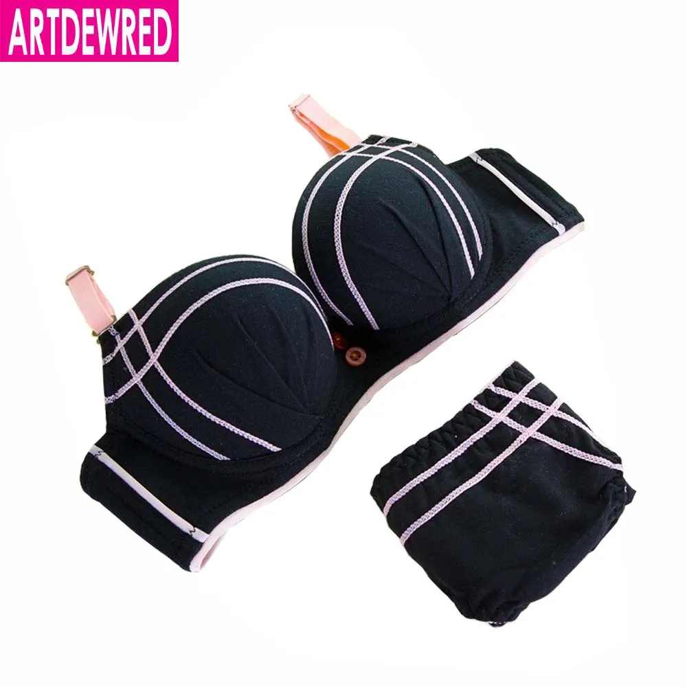 

new Push up lace bra set Sweet thin adjustment bra young girl small cotton material sexy women underwear set many colors