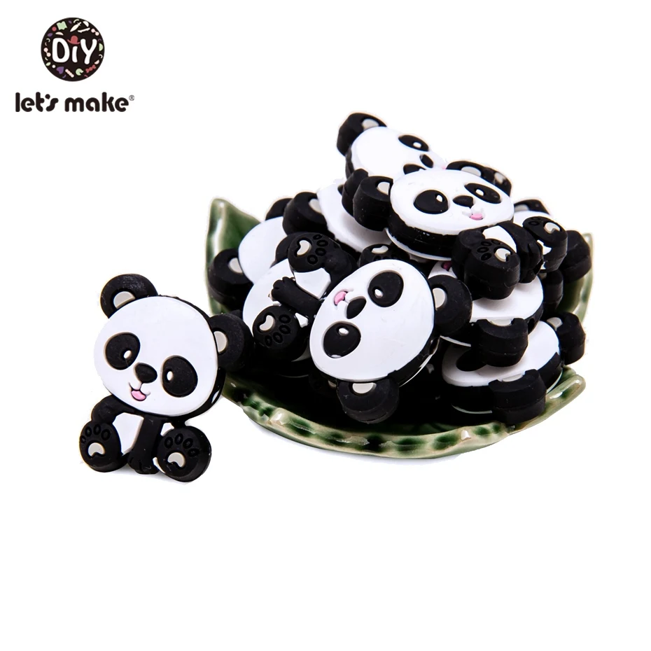 

Let'S Make 5Pc Silicone Teethers Cartoon Mini Panda Tiny Beads Bpa Free Silicone Pendant Baby Teethinn Toys Newborn Shower Gift