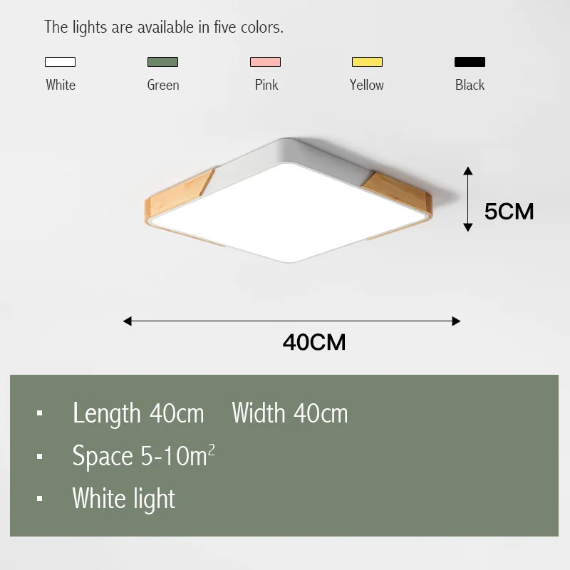 White L40 W40CM Современные прямоугольные светодиодные потолочные светильники для гостиной, светодиодные светильники, декоративная разноцветная потолочная лампа в спальне, светильники переменного тока 90-260 В, длина 50 см - Цвет корпуса: White L40 W40CM