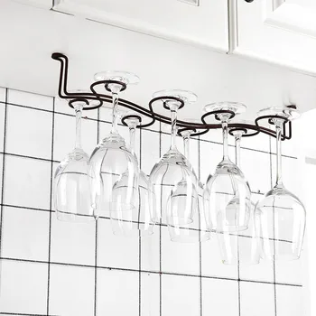 

Metal Wine Glass Rack Holder Stemware Hanging Under Cabinet Bar Hanger Storage Kitchen Glass Wine Cup Shelf MJ709
