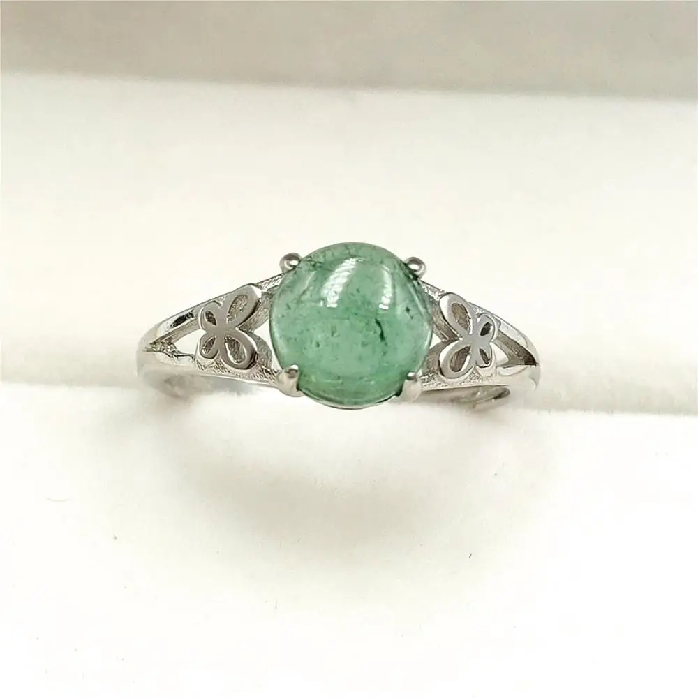 

Genuine Natural Green Ice Tourmaline Crystal Clear Bead Adjustable Woman Ring 8x8mm AAAAA 925 Sterling Silver Ring AAAAA