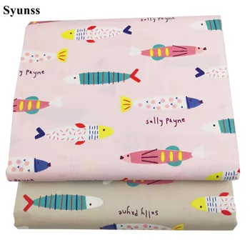 

Syunss New Pink Color Fish Printed Cotton Fabric for Diy Patchwork Quilting Baby Cribs The Cloth Cushions Blanket Sewing Tissus