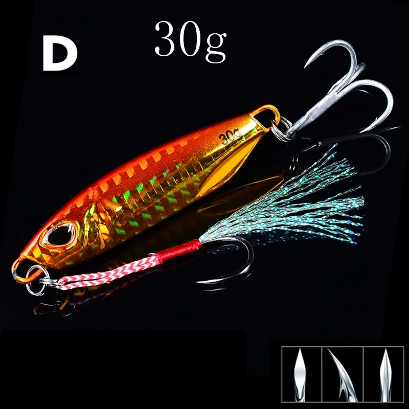 10/15/20/30/40/50 g Artificial Bait Reusable Metal Sinking Casting Lure Jigging Spoon Fishing Accessories With Hooks - Цвет: D-30g