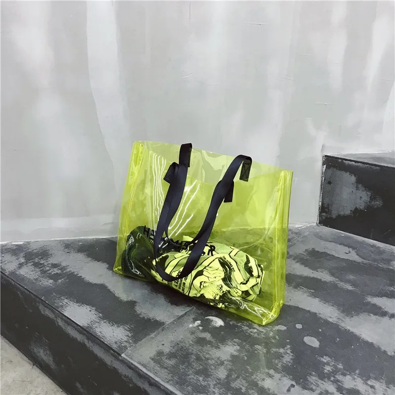 2021 Transparent PVC Handbag beach Shoulder bag Women New Trend Tote Hot Sale Jelly Color Plastic Clear Bag Large capacity