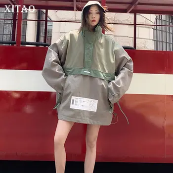 

XITAO Plus Size Patchwork Hit Color Sweatshirt Women Clothes 2019 Fashion Loose Hoodies Pocket Tide Sweatshirt Top DMY1334