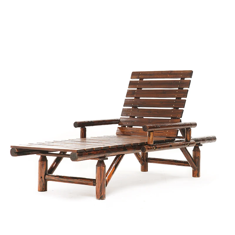 

Leisure Lounge Chair Outdoor Solid Wood Beach Chair Anti-corrosion Sunscreen Office Lunch Break Chair Seaside Leisure Chair
