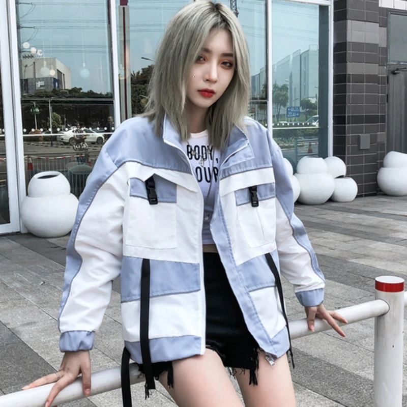 Свободное пальто Женская Осенняя куртка для отдыха Harajuku Casaco Feminino уличная Bts ривердейл пальто и куртки женские - Цвет: Blue