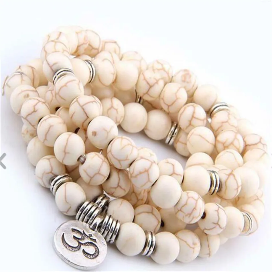 

6mm White Turquoise 108 Beads Pendant Bracelet Buddhism Spirituality Pray Meditation Reiki Fancy Healing Yoga