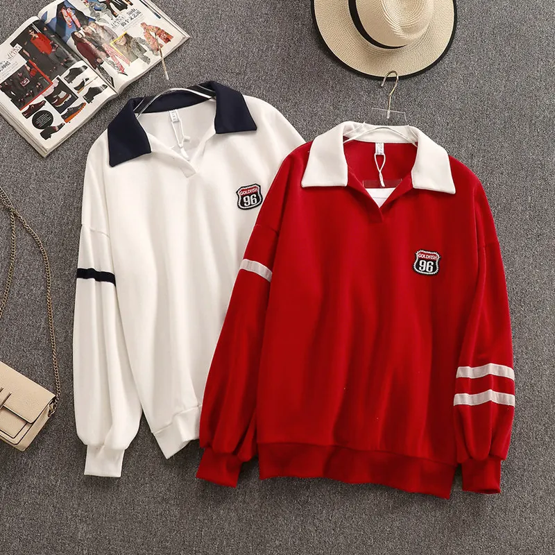 Autumn Woman Casual Long Sleeve Turn Down Collar T-shirt Women's Loose Tops A1941