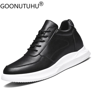 

2019 style fashion men's shoes casual genuine leather male sneakers height increasing classic white black shoe man shoes for men