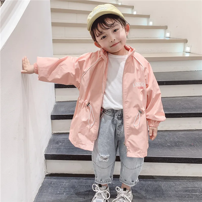 

Girl'S Coat Spring Clothing 2020 New Style Children Western Style Online Celebrity Solid Color Korean-style Little Girl Mid-leng