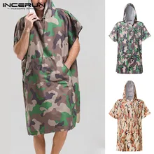 Быстросохнущие мужские халаты, камуфляжный принт, короткий рукав, дышащие карманы, с капюшоном, пляжные халаты, Мужская домашняя одежда, женский халат, INCERUN