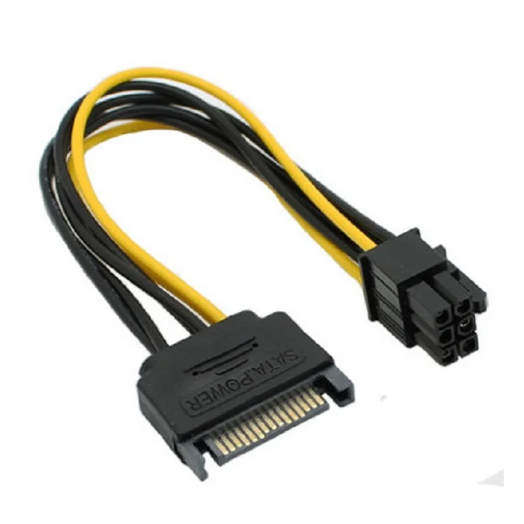 15Pin SATA to 6Pin Power Cable Connector 6P PCI-E PCI Express Adapter Graphics Card Riser Card Converter Cable for BTC Mining