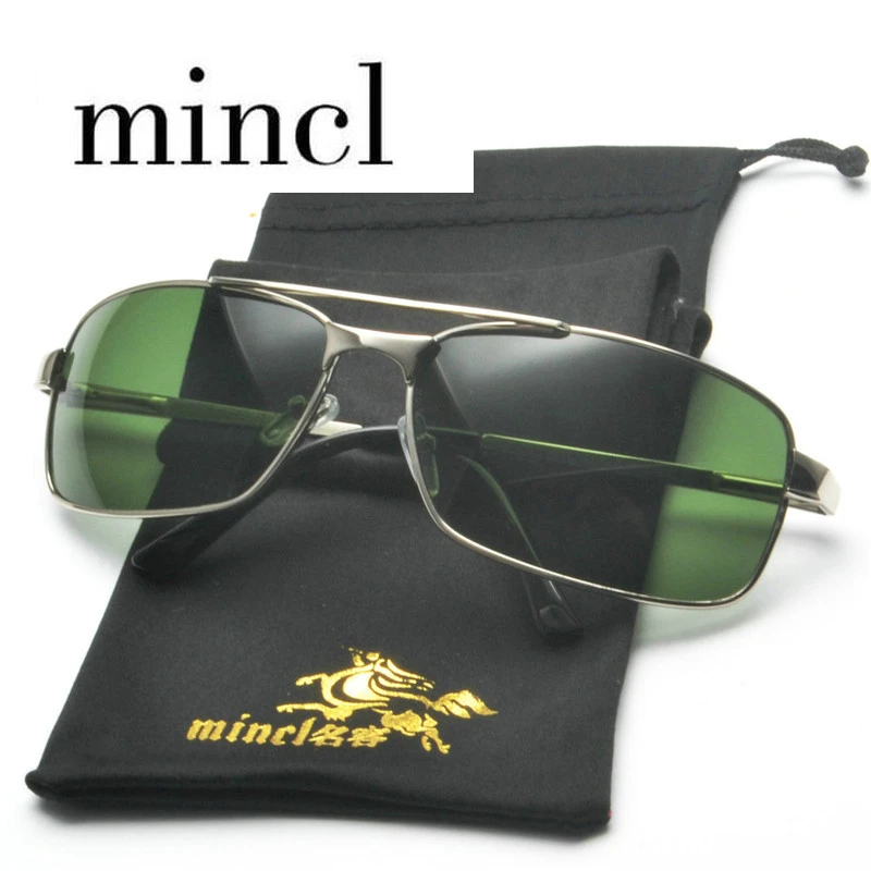 MINCL 2019 nuevas gafas sol de lentes verdes para de marca de diseño doble haz de sol masculino Vintage UV400 hombres gafas de conducción cuadradas NX|De los hombres gafas de
