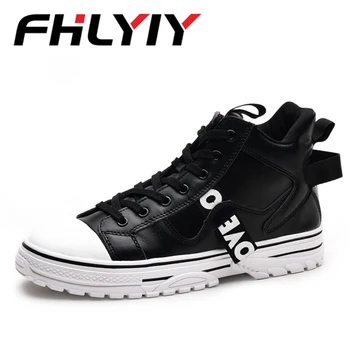 

Fhlyiy Pu Non-Slip Sneakers High Tops Autumn Men'S Shoes Black Winter Sneakers Lace-Up Fashion Boots Men'S Rubber Boots