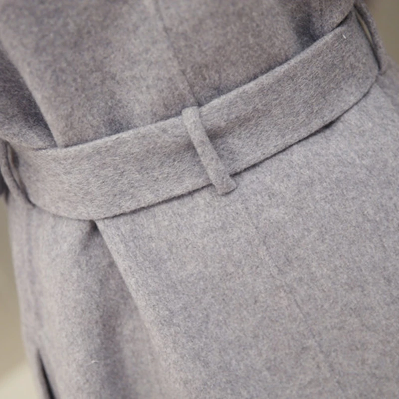 Шерстяное пальто женское приталенное длинное пальто повседневная шерстяная однотонная верхняя одежда с элегантным съемным воротником меховое пальто модное женское пальто размера плюс