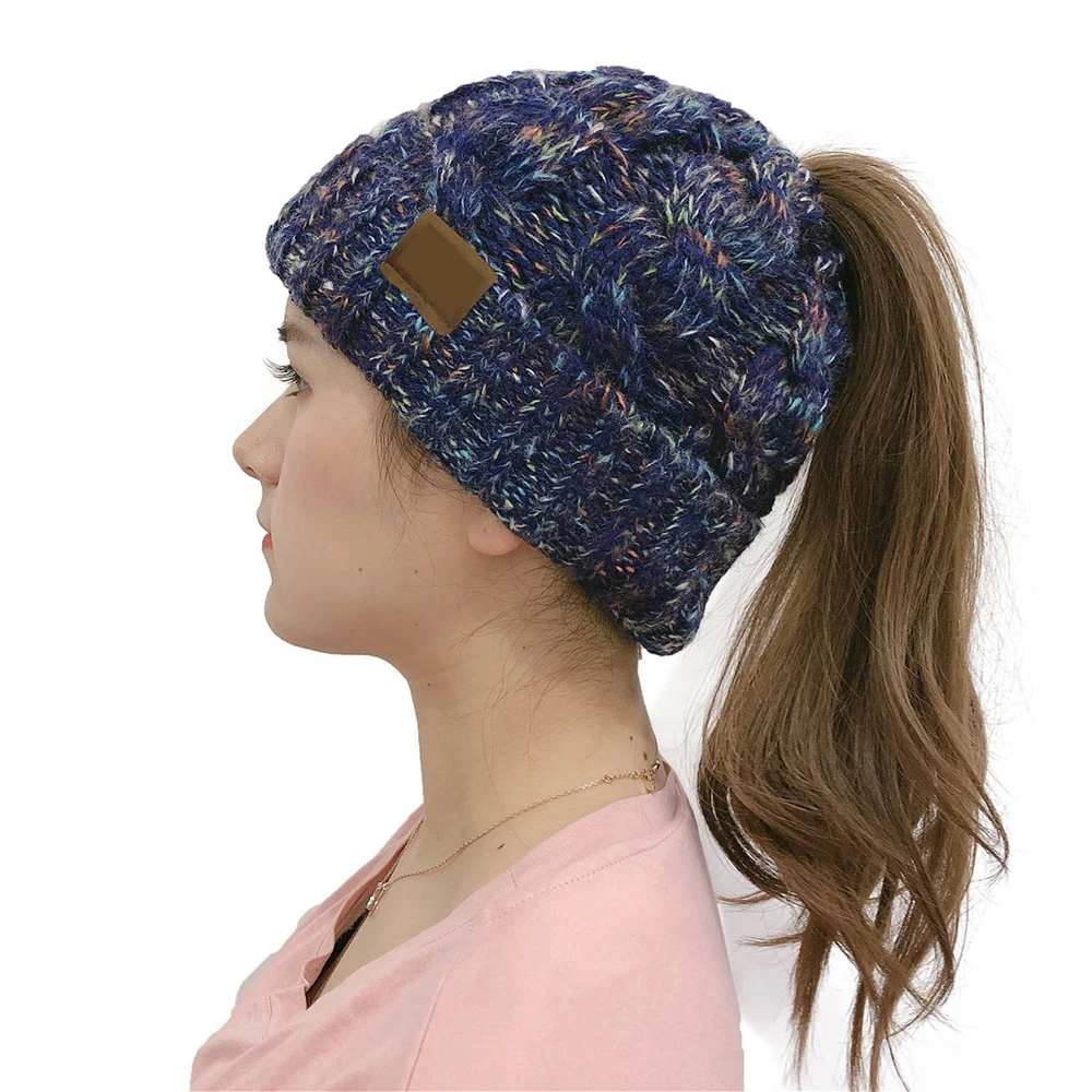 Конский хвост шапочки для девочек Mawei Взрывные модели Осень и зима модная Дамская теплая вязаная шляпа шерстяная шапка Skullies& Beanies - Цвет: 19