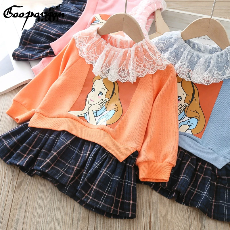 Girls Princess Dress with Lace Sweet Long Sleeve Sweater Baby Kids Cute Clothing Outfits Children Spring Autumn Clothes | Детская одежда