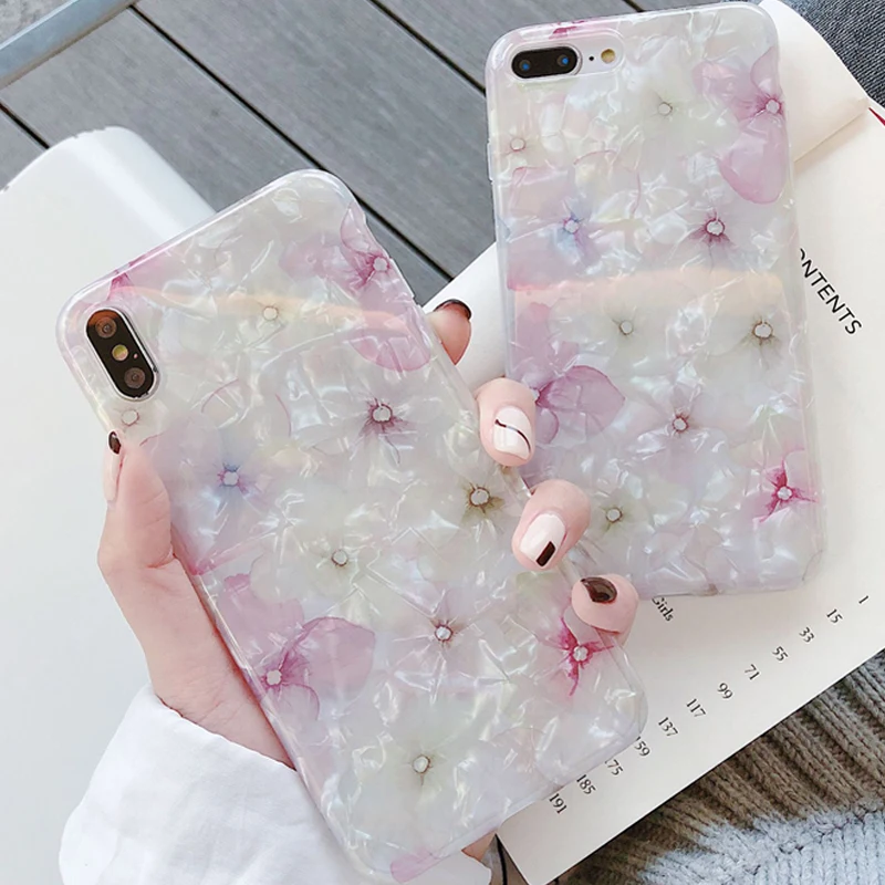 Простой Цветочный узор чехол для телефона iPhone 6 6s 7 8 Plus X Xs XR Max раковина