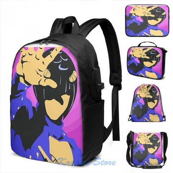 

JoJos Bizarre Adventure Vento Aureo Bruno Bucciarati Vector Art Golden Wind USB Charge Backpack School bags Travel laptop bag