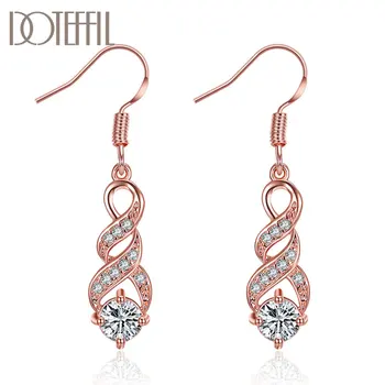 

DOTEFFIL 925 Sterling Silver Rose Gold AAA Zircon Earring Romantic For Woman Fashion Wedding Engagement Party Gift Jewelry