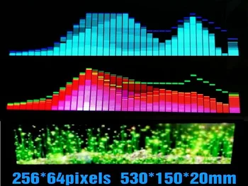 

Full color music spectrum display LED256*64 RGB pixels,AGC automatic control. Size 530*150*20mm 24 kinds dazzle the cruel video