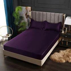 Luxurious Satin Fitted Bed Sheet - King Size, Solid Color Rayon with Elastic Band - Twin 99x190x35cm (Shui jin zi)