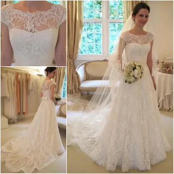 

Free Shipping New Arrival Glamorous Lace Appliqued Wedding Dress Cap Sleeves High Quality Custom bridal 2020 wedding dresses