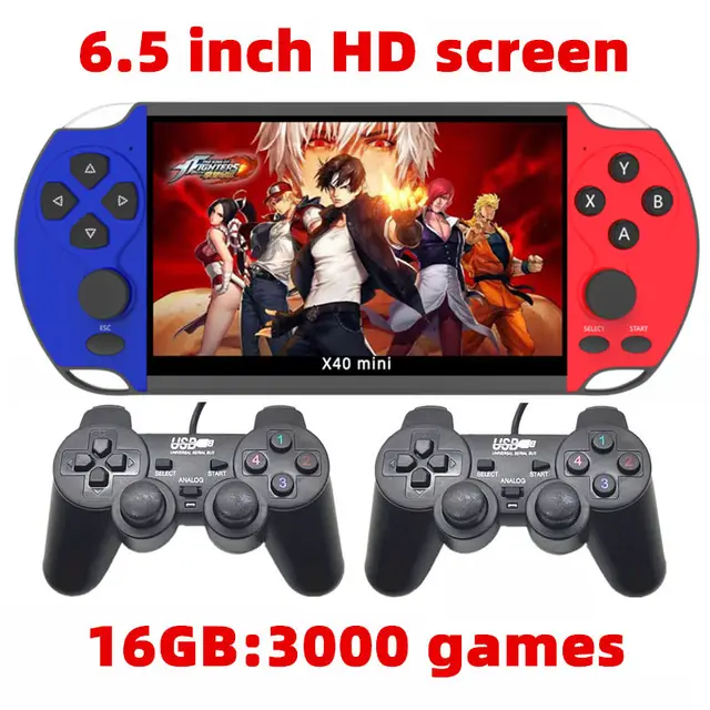 CZT 6.5-inch Colorful wireless double player game console built-in 9100 games  arcade/neogeo/gbc/snes/fc/md multi-emulator mp4 6.5 bluered16GB