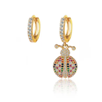 

gold ladybird cz earrings for women girl multi colorful cubic zircon insect ladybug cz earring asymmetry dangle earrings Jewelry