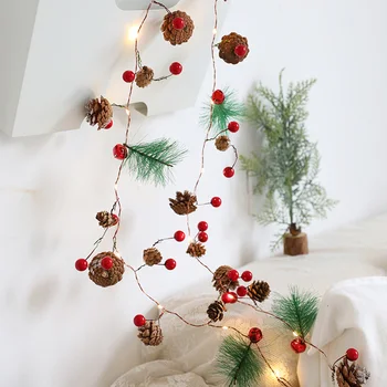 

78.74inch Christmas Decor Battery Powered Indoor Outdoor New Year Berries Pinecone Party Fairy 20 Lamps LED String Lights