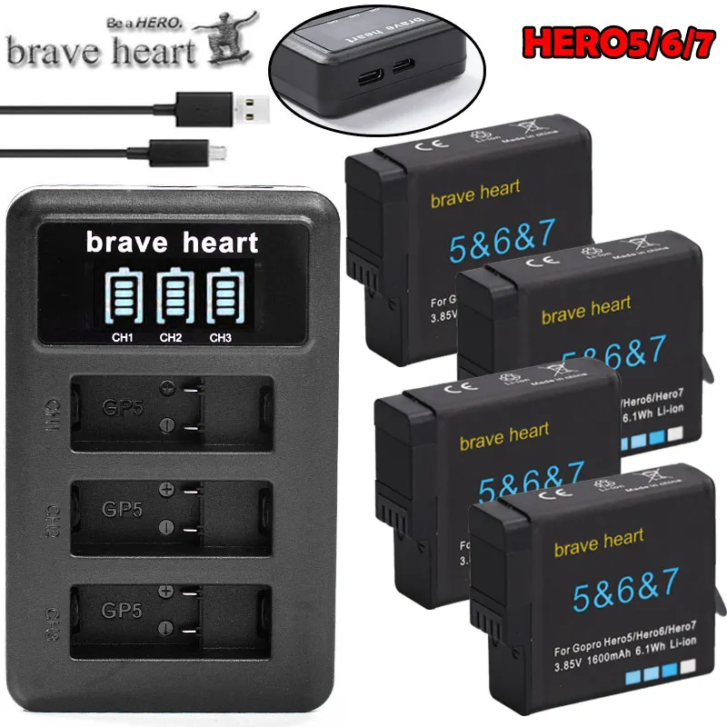 

LCD USB Charger +4x bateria Hero5 hero6 Battery pack for GoPro Go pro hero 5 6 7 Hero5 hero6 gopro5 hero7 camera accessories