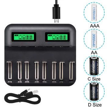 

USB Smart battery Charger 8 slots LCD display for AA AAA SC C D Size Rechargeable Battery 1.2V Ni-MH Ni-CD Quick Charger