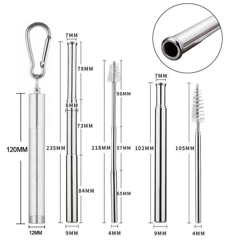 Нержавеющая сталь телескопическая Питьевая соломинка портативная соломинка для путешествий многоразовая Складная Питьевая соломинка с кистью барные инструменты