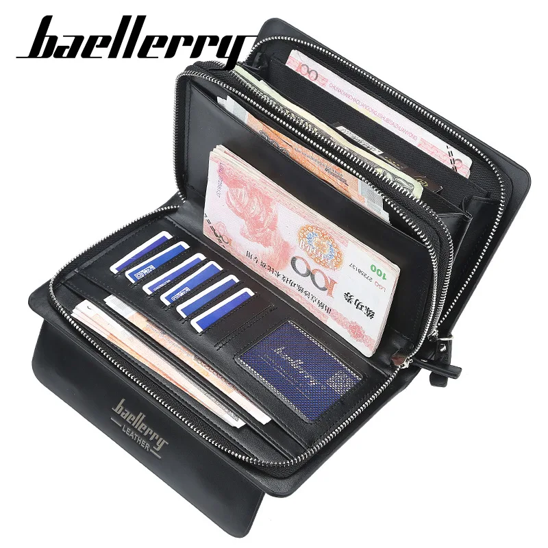 Baellerry длинный мужской кошелек двойная молния монета карманные кошельки мужские бумажники визитница винтажный большой кошелек мужской клатч
