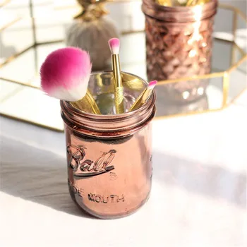 

Makeup Brush Storage Jar Luxury Rose Gold Glass Jar Pen Holder Elegant Gold Dressing Table Organizer Bucket Dry Flower Vase