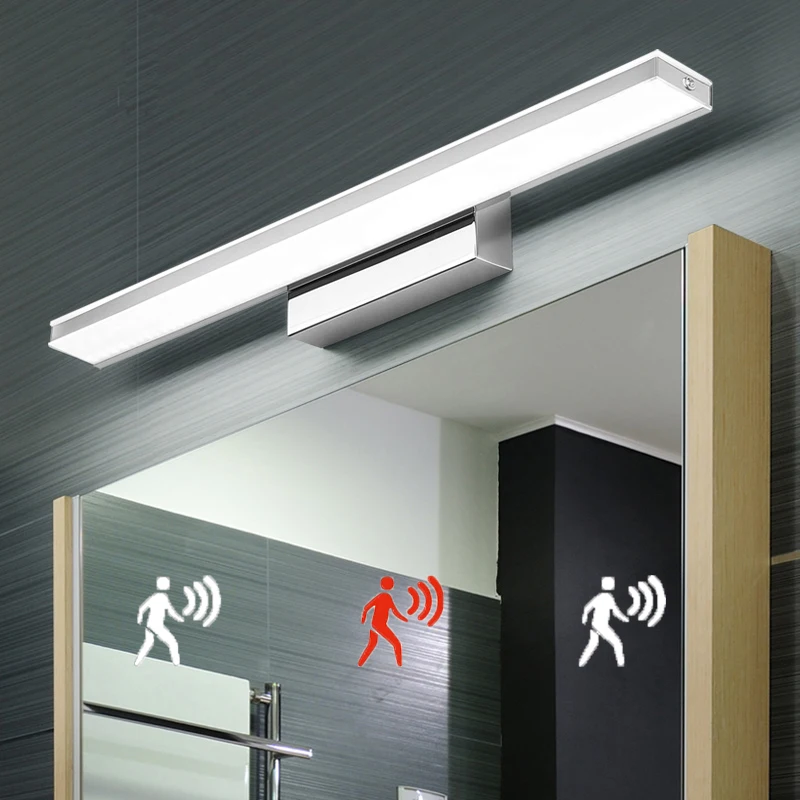 Светодиодный светильник из нержавеющей стали с датчиком движения, водонепроницаемый современный косметический акриловый настенный светильник для ванной комнаты, светильник ZJQ0005