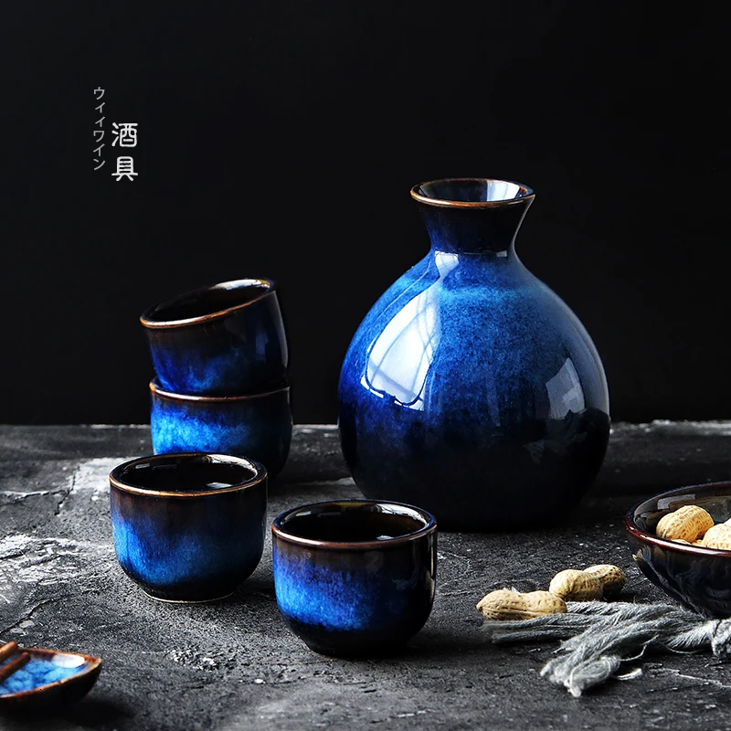 

Household Japanese sake Chinese white yellow wine set blue mini ceramic vase pot cup decoration ornament wineware