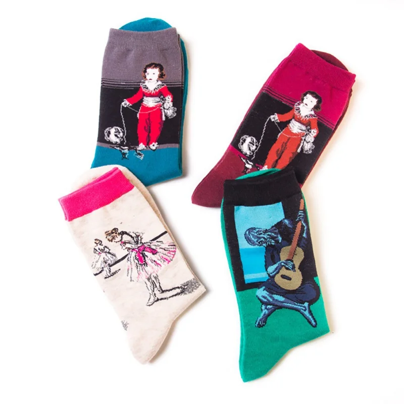 Новые горячие пары носков мужские женские хлопковые носки с героями мультфильмов художественные Печатные Красочные известные картины модные Необычные Повседневные носки подарок