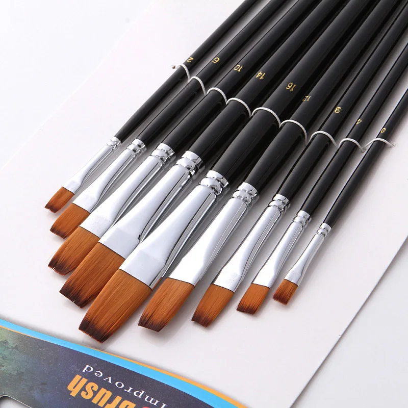 

9Pcs/Set Nylon Watercolor Paint Brushes Different Shape Round Pointed Tip Gouache Painting Brush Set School Office Art Supplies